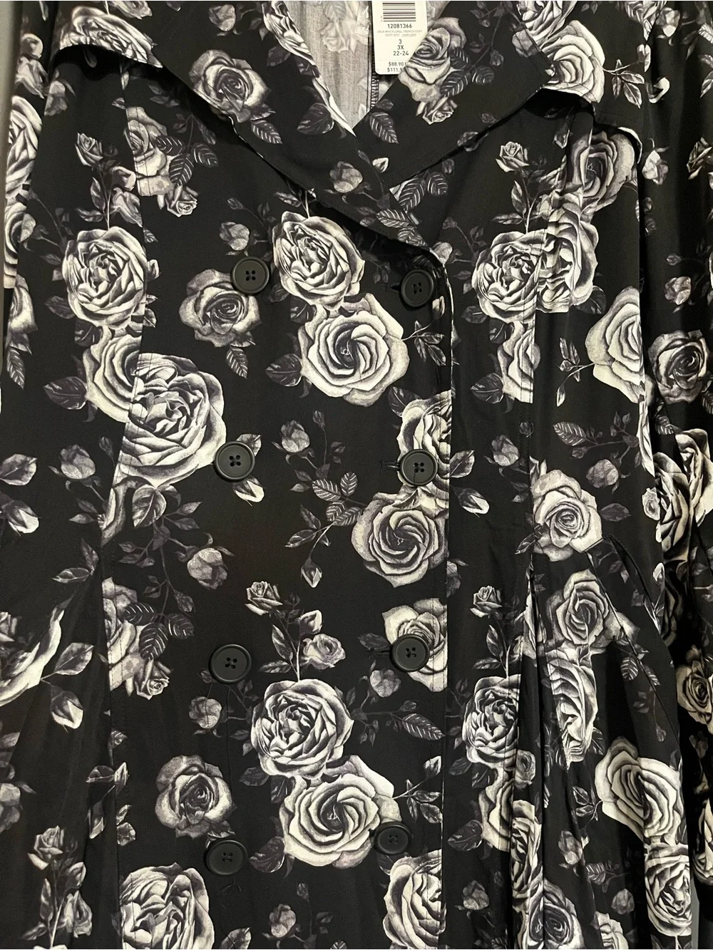 Torrid Twill fit and flare skater plaid Black Floral Trench Coat